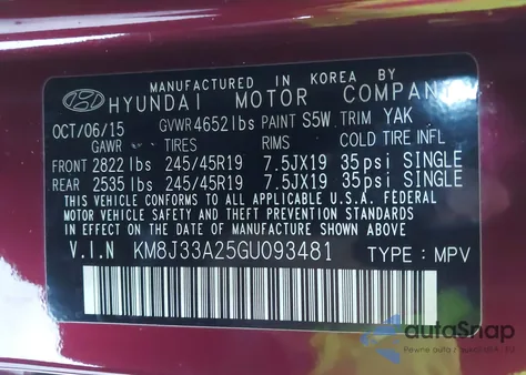 2016 Hyundai Tucson Limited z USA, uszkodzony, nr VIN KM8J33A25GU093481